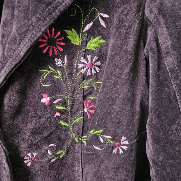 Live A Little Suede Brown Embroidered Floral Velvet Blazer Boho Jacket Size M - Picture 4 of 16
